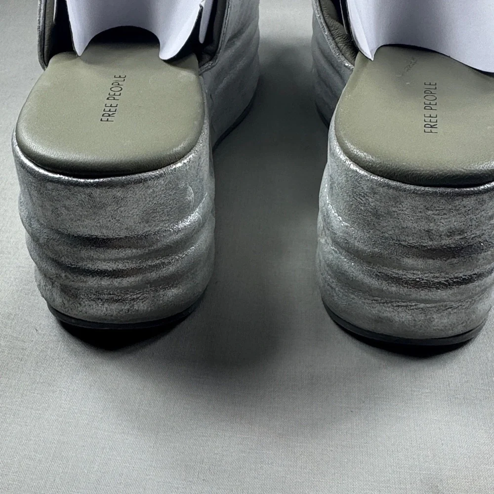 Free People Silver Metallic Platform‎ Slide Sandals